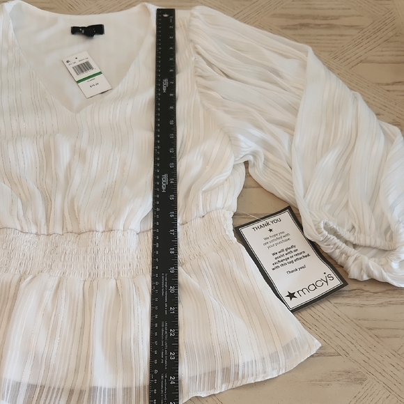 MSK White With Sparkly Silver Stipes V-Neck Lined Blouse Women's Size Large NEW - Picture 5 of 7